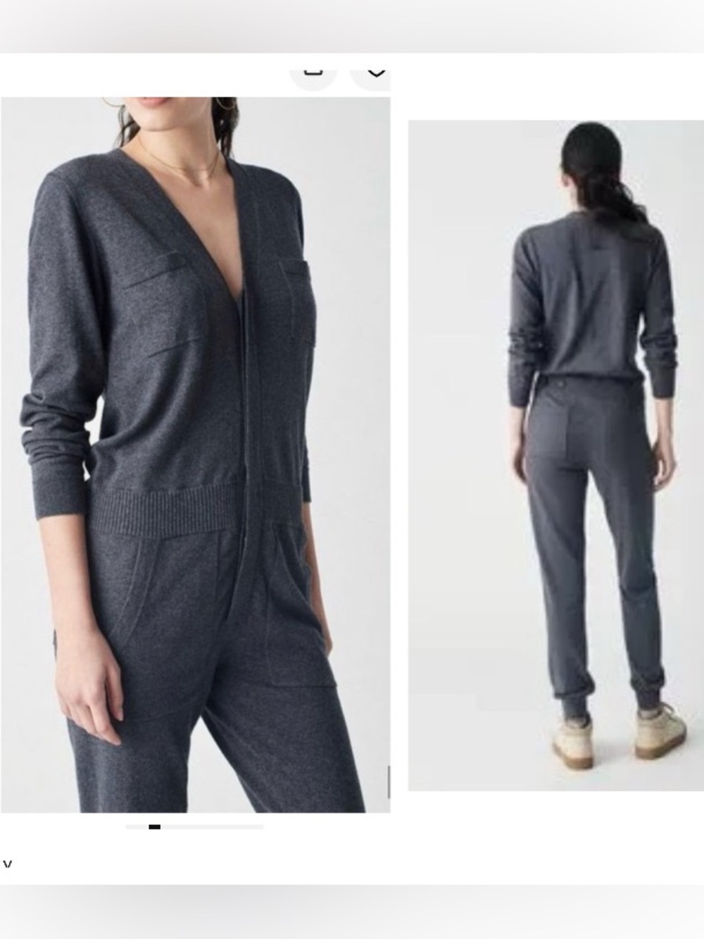 Faherty Charcoal Knit V-Neck Sweater Jumpsuit NWOT